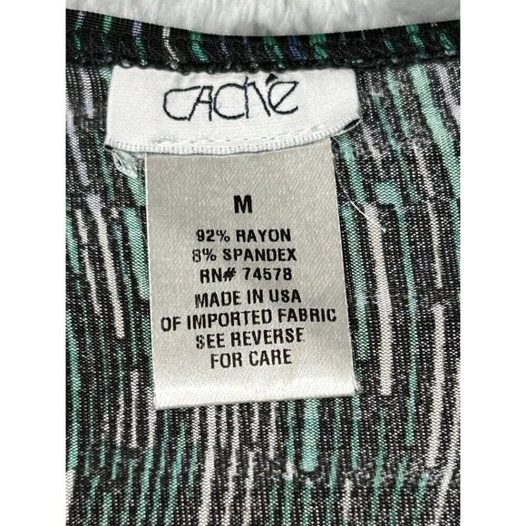 Cache Wrap Dress Medium Gold Buckle Black Geometric Print Stretch Classic Curvy - Picture 4 of 13